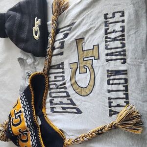Georgia Tech Pom Beanie Hat, Braided Hat And T Shirt